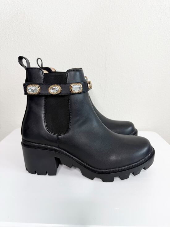 Steve Madden Shoes - STEVE MADDEN Amulet Bootie Black Ankle Chelsea Boots with Jewel Strap Size 9.5